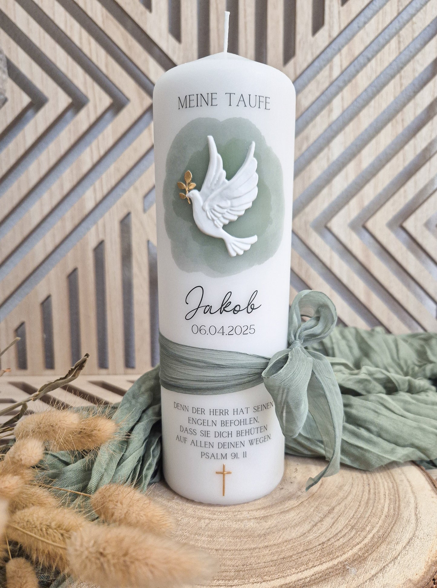 Taufkerze 'Taube grün'