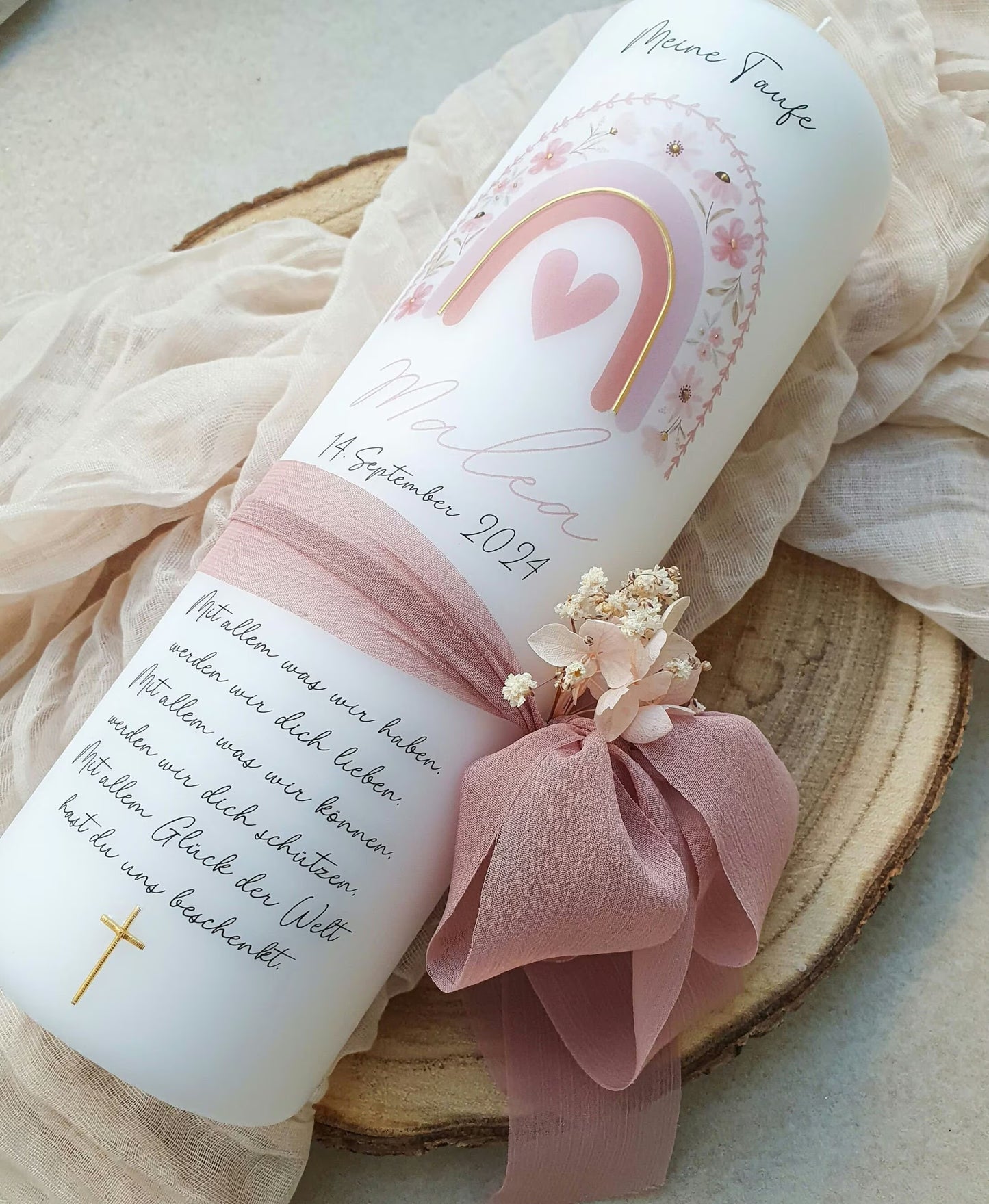 Taufkerze 'Blumen Regenbogen'