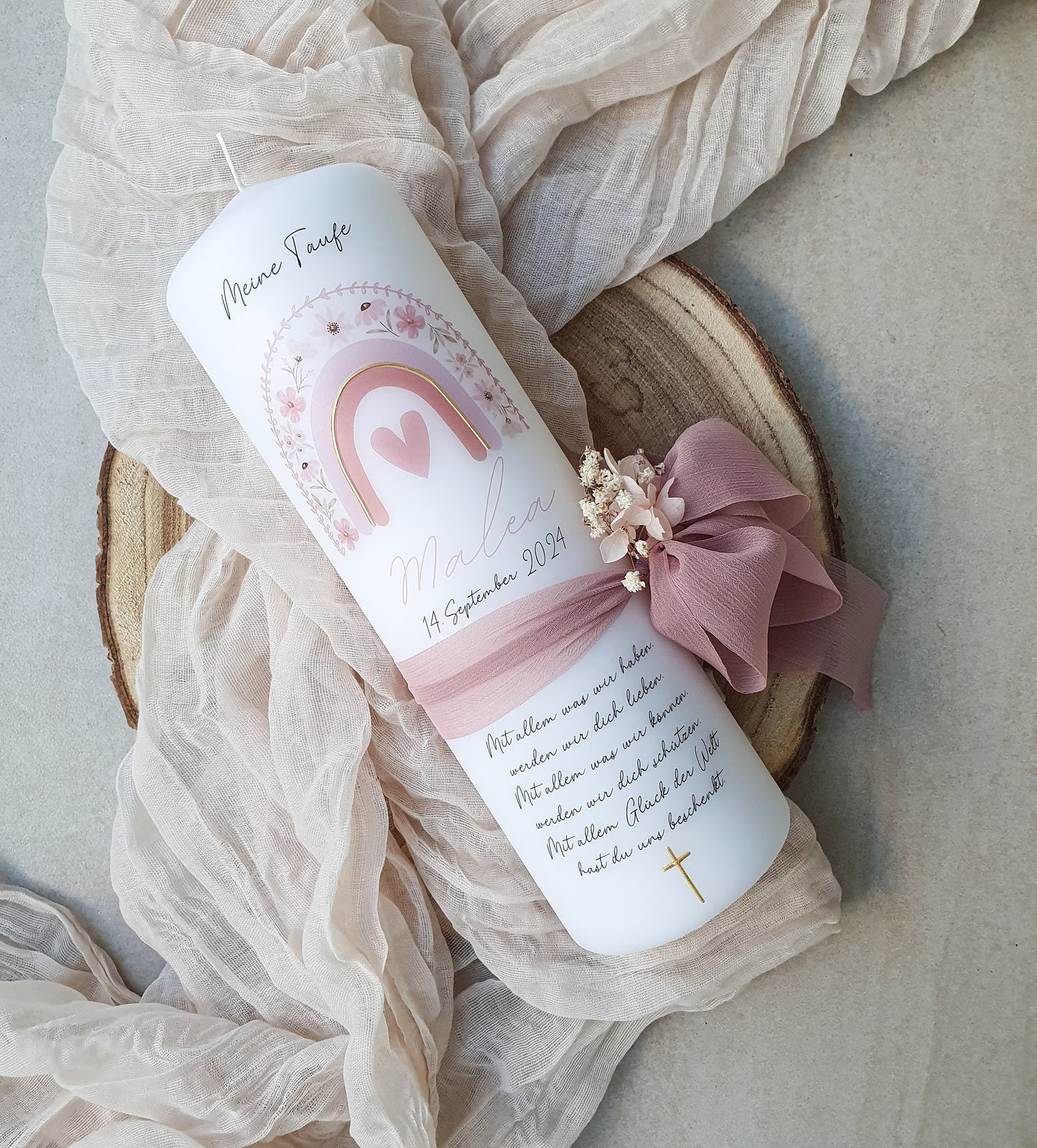 Taufkerze 'Blumen Regenbogen'