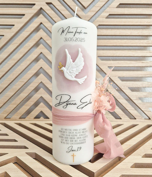 Taufkerze 'Taube rosa'