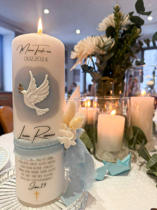 Taufkerze 'Taube blau'